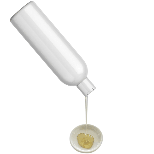 image showing private label pet shampoo being poured into a dish to see color and texture of it